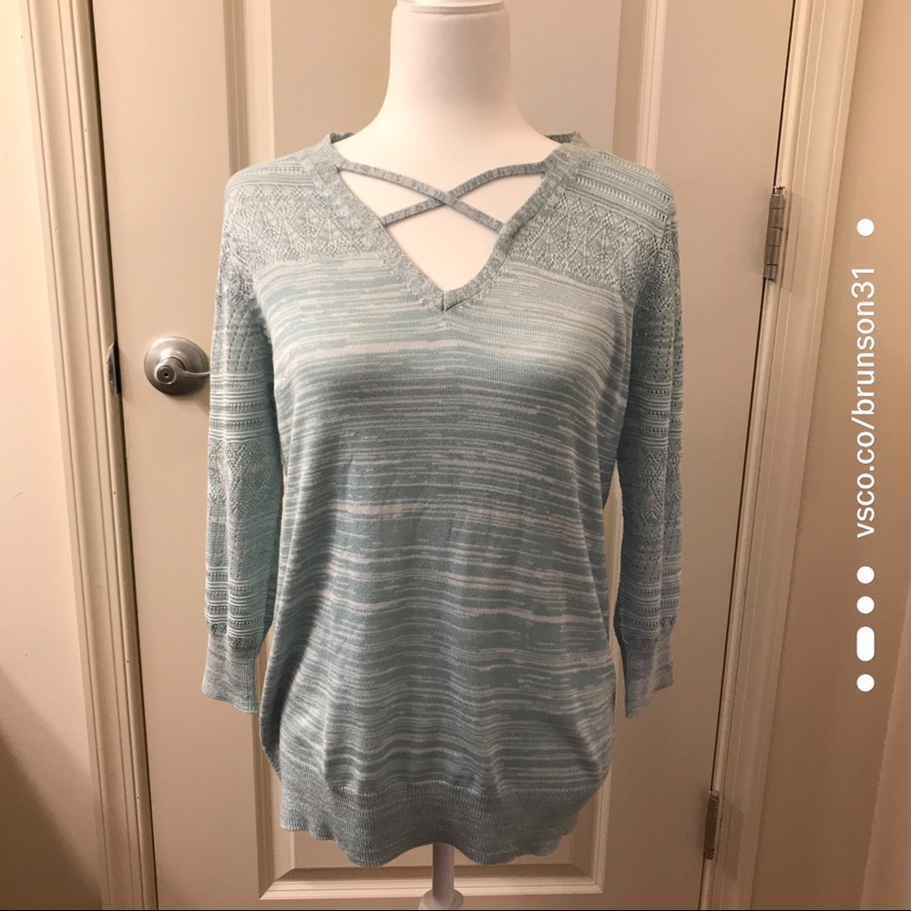 LETY & ME Niki Pointelle 3q Sleeve Pullover